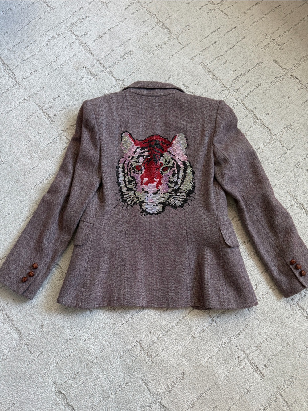 OOAK Vintage Blazer Custom Rhinestone Tiger Jacket Size 0/2 Upcycled